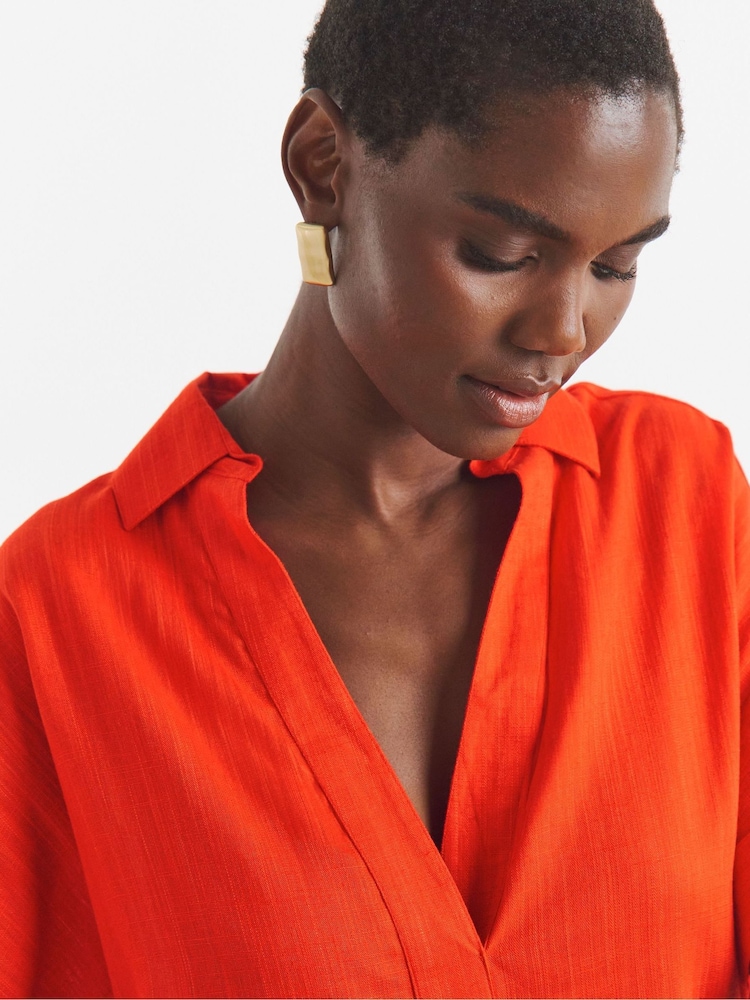 JD Williams Orange Linen Mix Collared Tunic Top - Image 4 of 4 JD Williams Orange Linen Mix Collared Tunic Top - Image 4 of 4