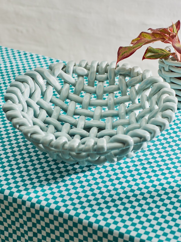 LATE AFTERNOON Sky Blue Large Basketweave Bowl - Image 1 of 6 LATE AFTERNOON Sky Blue Large Basketweave Bowl - Image 1 of 6
