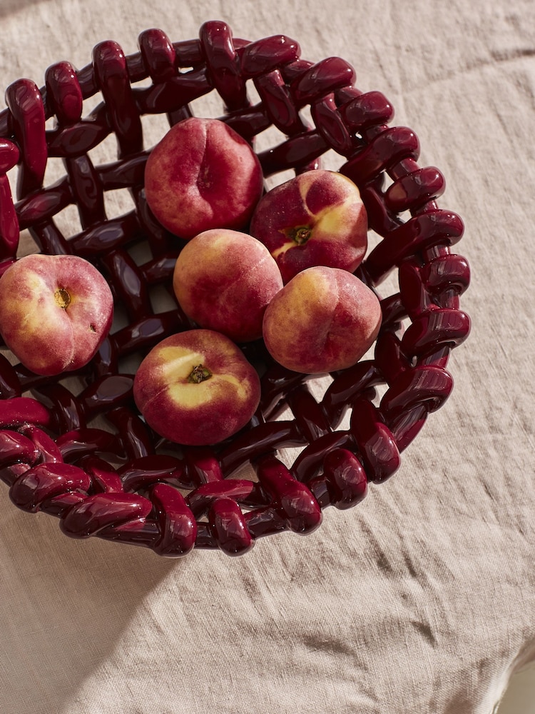 LATE AFTERNOON Burgundy Large Basketweave Bowl - Image 1 of 7 LATE AFTERNOON Burgundy Large Basketweave Bowl - Image 1 of 7