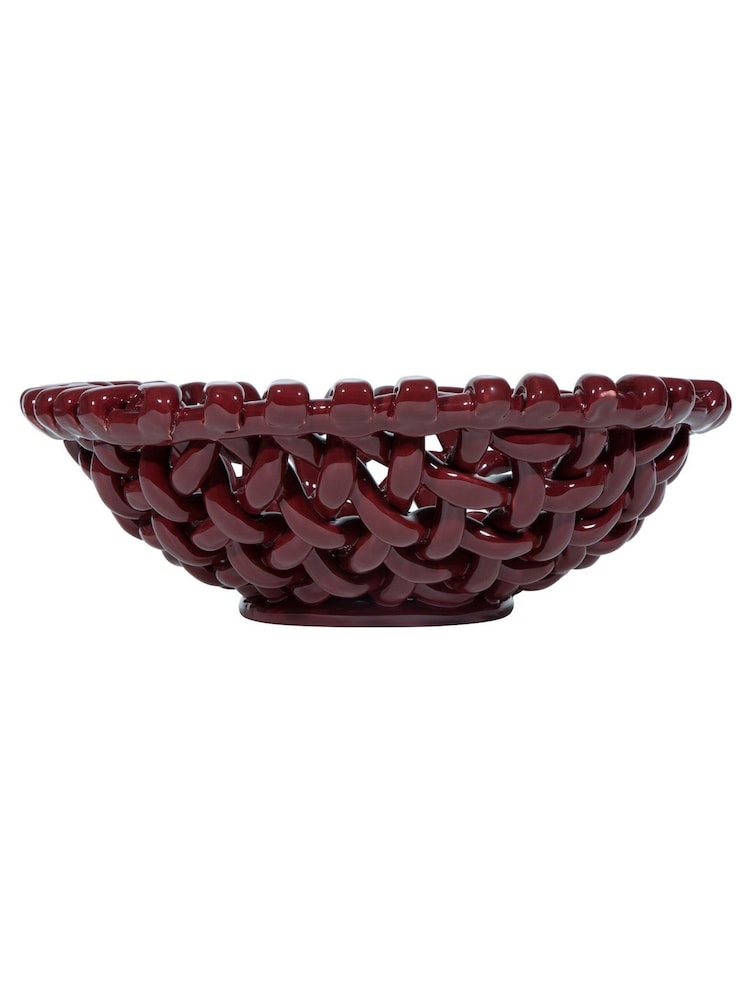 LATE AFTERNOON Burgundy Large Basketweave Bowl - Image 7 of 7 LATE AFTERNOON Burgundy Large Basketweave Bowl - Image 7 of 7