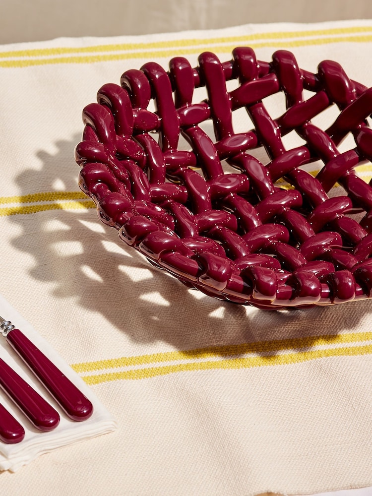 LATE AFTERNOON Burgundy Medium Basketweave Bowl - Image 1 of 7 LATE AFTERNOON Burgundy Medium Basketweave Bowl - Image 1 of 7