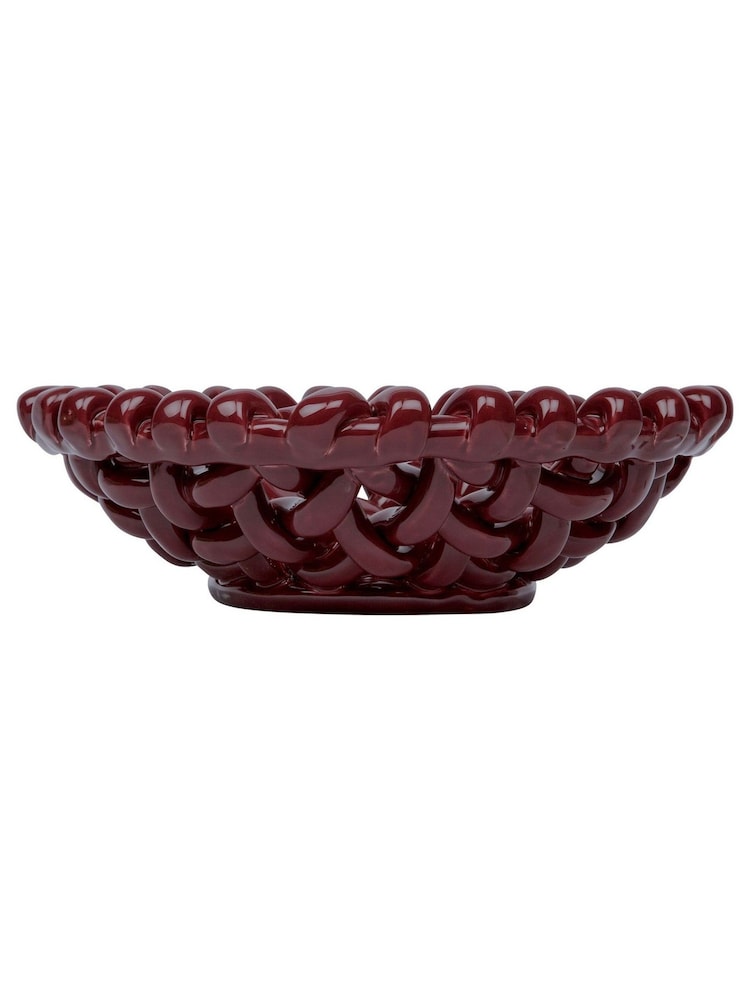 LATE AFTERNOON Burgundy Medium Basketweave Bowl - Image 7 of 7 LATE AFTERNOON Burgundy Medium Basketweave Bowl - Image 7 of 7