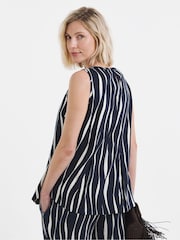 JD Williams Blue/White Pritned Linen Mix Pleated Peplum Shell Top - Image 2 of 4