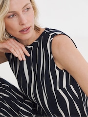 JD Williams Blue/White Pritned Linen Mix Pleated Peplum Shell Top - Image 3 of 4