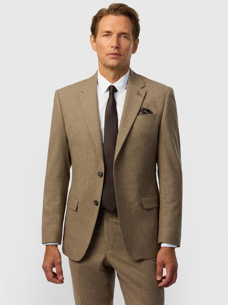 Ted Baker Tailoring Oatmeal Brown Fit Texture Puppytooth Jacket - Image 1 of 4 Ted Baker Tailoring Oatmeal Brown Fit Texture Puppytooth Jacket - Image 1 of 4