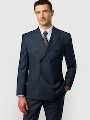 Ted Baker Tailoring Blue Fit Navy Pow Check Double Breasted Jacket - Image 1 of 4