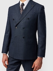 Ted Baker Tailoring Blue Fit Navy Pow Check Double Breasted Jacket - Image 3 of 4