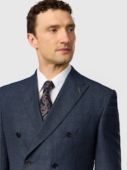 Ted Baker Tailoring Blue Fit Navy Pow Check Double Breasted Jacket - Image 4 of 4
