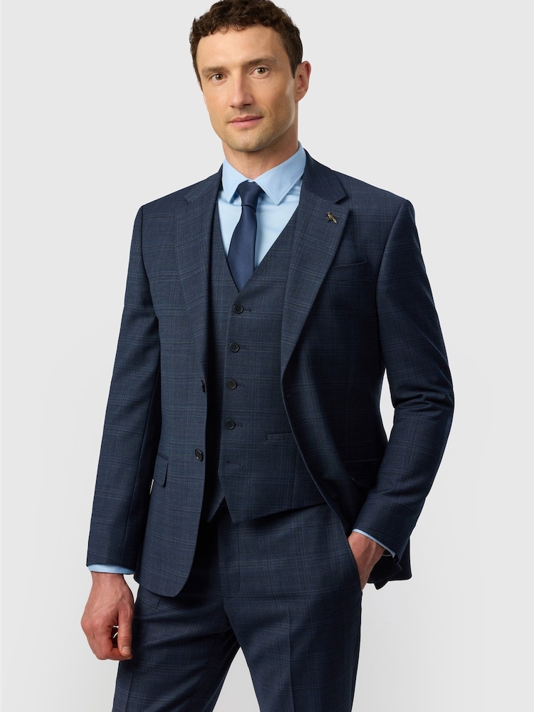 Ted Baker Tailoring Navy Blue Slim Fit Hopsack Check Jacket - Image 1 of 5 Ted Baker Tailoring Navy Blue Slim Fit Hopsack Check Jacket - Image 1 of 5