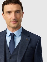 Ted Baker Tailoring Navy Blue Slim Fit Hopsack Check Jacket - Image 4 of 5