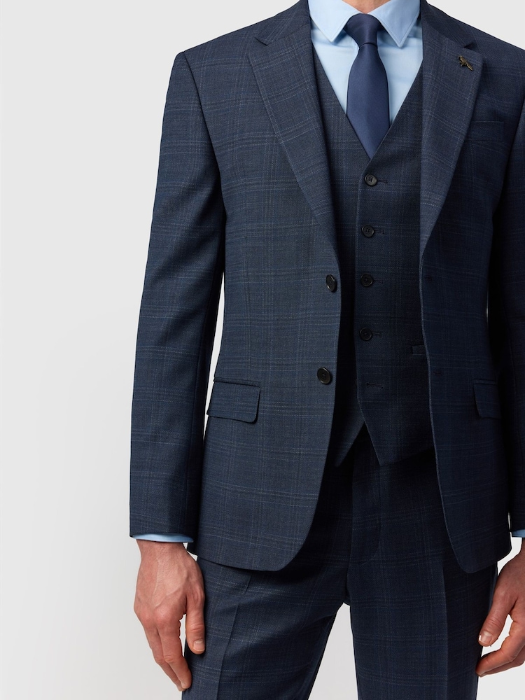 Ted Baker Tailoring Navy Blue Slim Fit Hopsack Check Jacket - Image 5 of 5 Ted Baker Tailoring Navy Blue Slim Fit Hopsack Check Jacket - Image 5 of 5