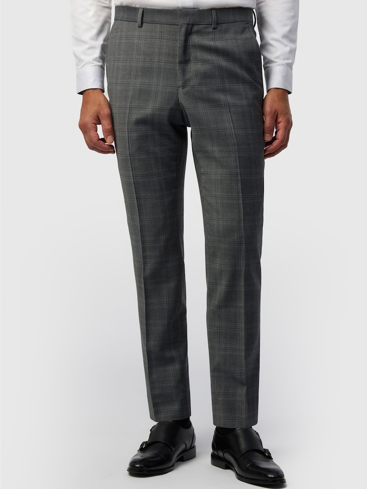 Ted Baker Tailoring Grey Slim Fit Grey Hopsack Check Trousers - Image 1 of 1