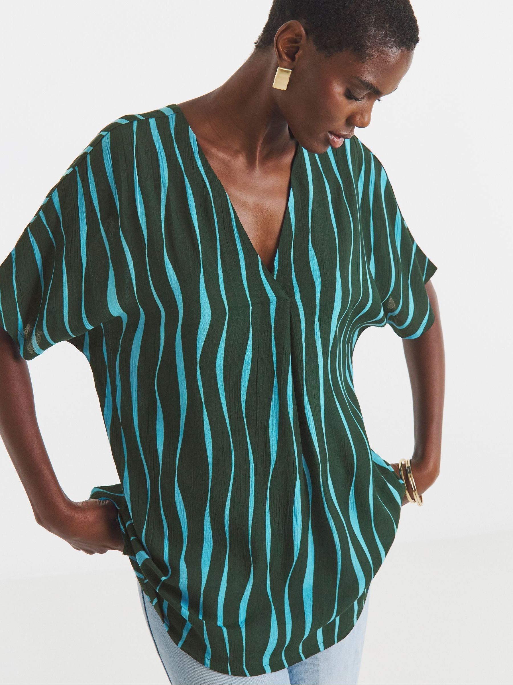 Buy JD Williams Blue Stripe Printed Crinkle Tunic Top from Next USA