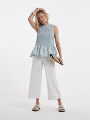 JD Williams Blue Shirred Sleeveless Peplum Top - Image 1 of 4