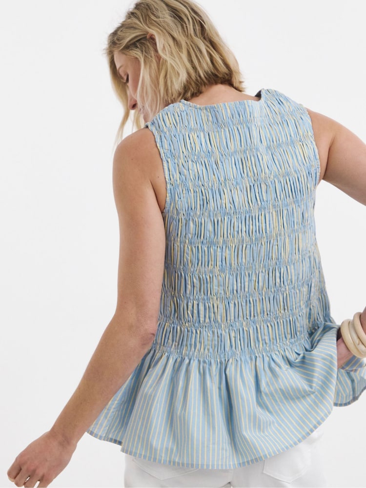 JD Williams Blue Shirred Sleeveless Peplum Top - Image 2 of 4 JD Williams Blue Shirred Sleeveless Peplum Top - Image 2 of 4