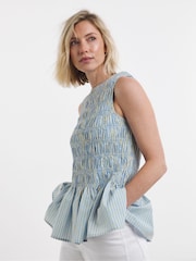 JD Williams Blue Shirred Sleeveless Peplum Top - Image 3 of 4