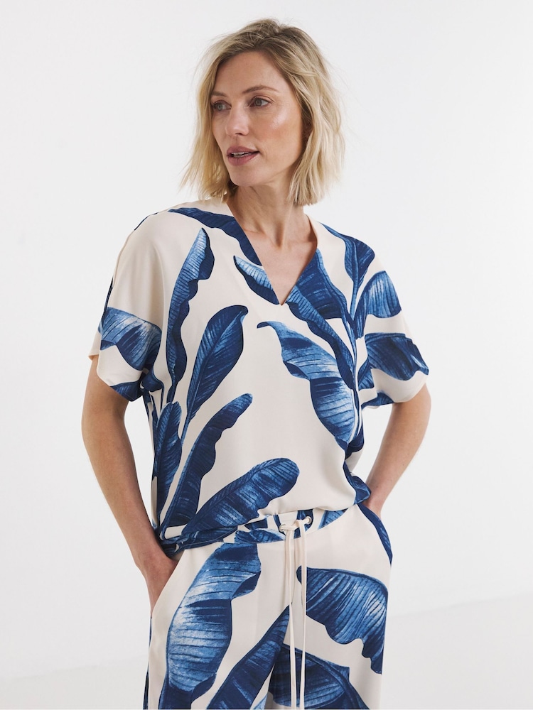 JD Williams Green Boarder Print V Neck Top - Image 1 of 4