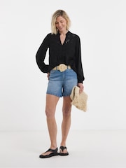 JD Williams Black Broderie Trim Button Blouse - Image 1 of 4