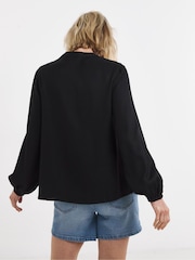 JD Williams Black Broderie Trim Button Blouse - Image 2 of 4