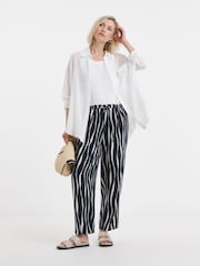 JD Williams Blue/White Linen Mix Barrel Trousers - Image 1 of 4