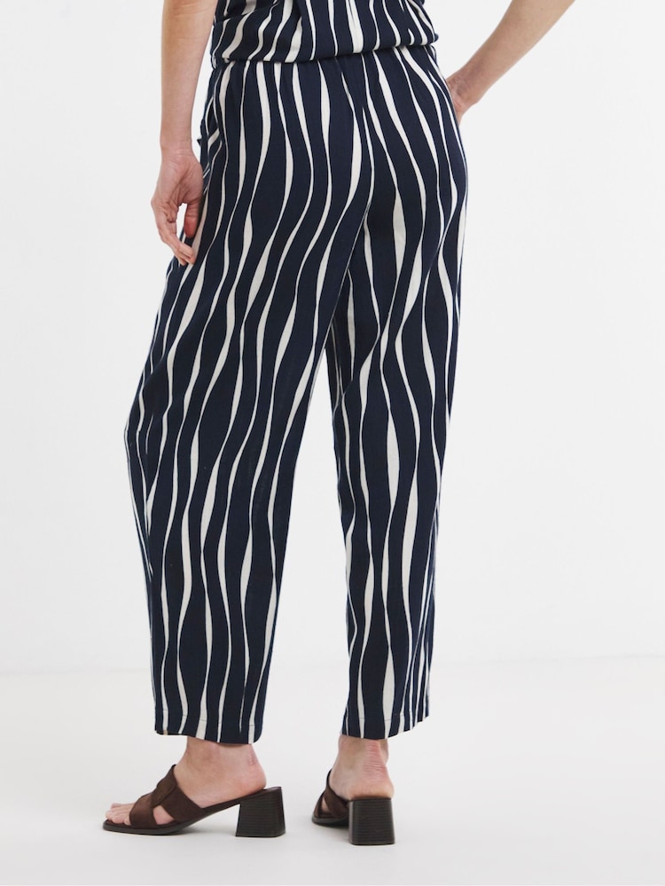 JD Williams Blue/White Linen Mix Barrel Trousers - Image 2 of 4 JD Williams Blue/White Linen Mix Barrel Trousers - Image 2 of 4