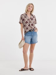 JD Williams White Collar Detail Short Sleeve Tunic Top - Image 1 of 4