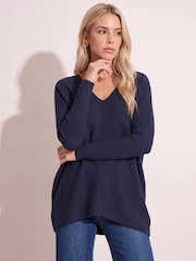 Style Cheat Blue Ella V Neck Jumper - Image 1 of 5