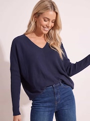 Style Cheat Blue Ella V Neck Jumper - Image 3 of 5