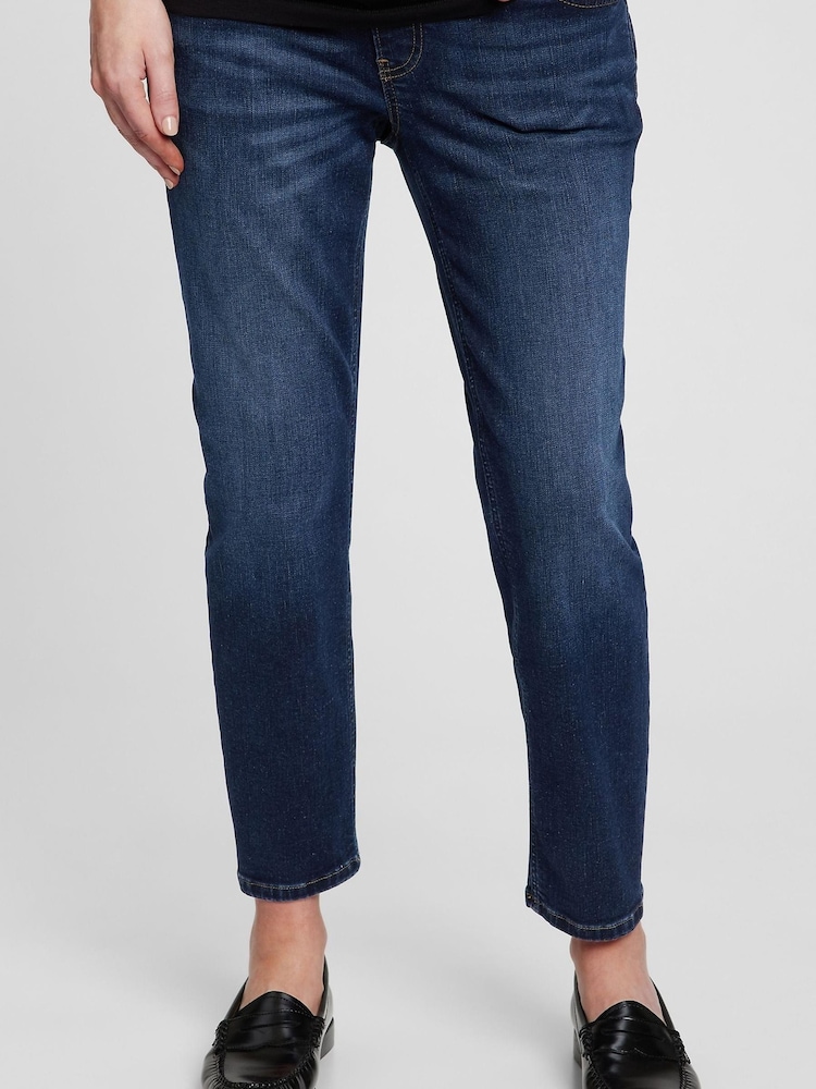 Gap Dark Wash Blue Maternity Over The Bump Cheeky Straight Jeans - Image 1 of 4