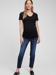 Gap Dark Wash Blue Maternity Over The Bump Cheeky Straight Jeans - Image 3 of 4