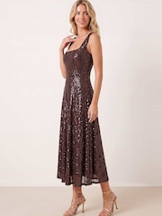 Style Cheat Brown Sequin Fit And Flare Dress - Image 4 of 5