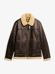 Superdry Brown Faux Shearling Aviator Jacket - Image 1 of 2