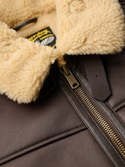 Superdry Brown Faux Shearling Aviator Jacket - Image 2 of 2