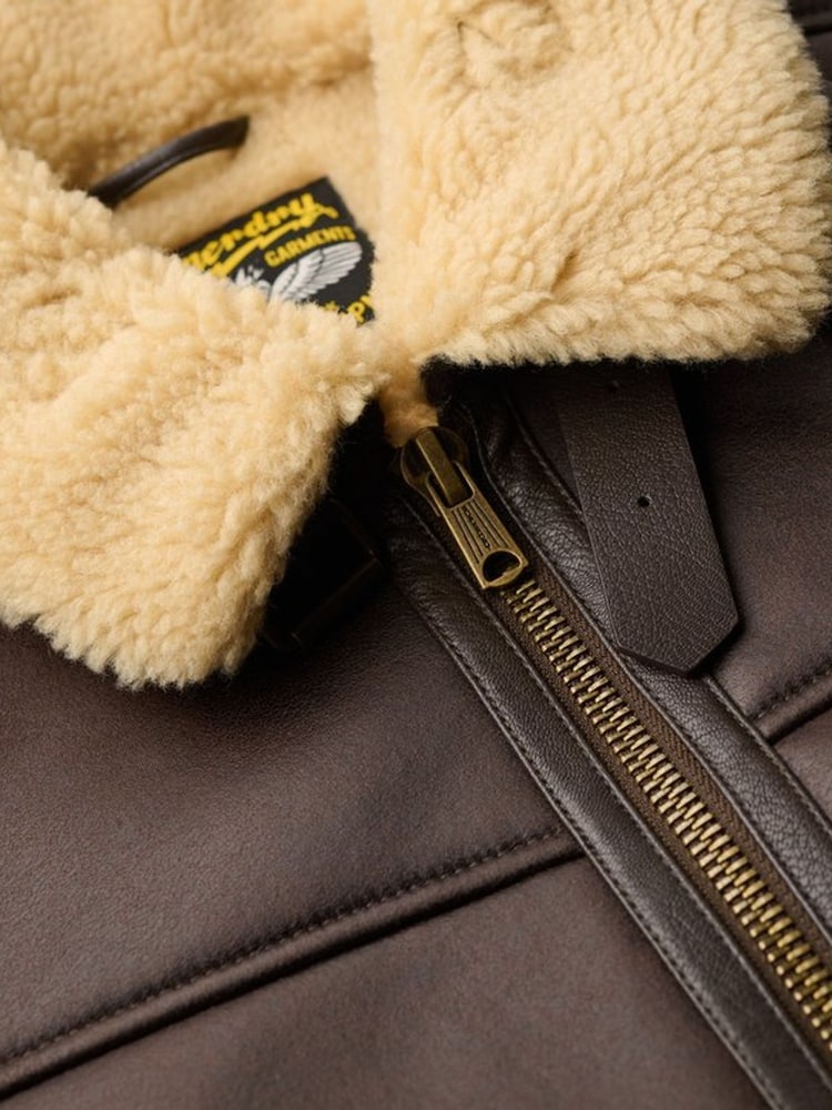 Superdry Brown Faux Shearling Aviator Jacket - Image 2 of 2