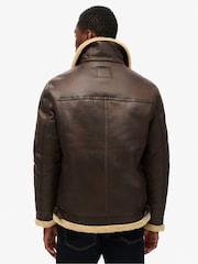 Superdry Brown Faux Shearling Aviator Jacket - Image 4 of 8