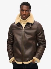 Superdry Brown Faux Shearling Aviator Jacket - Image 5 of 8