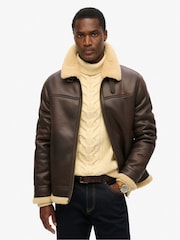 Superdry Brown Faux Shearling Aviator Jacket - Image 6 of 8