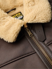 Superdry Brown Faux Shearling Aviator Jacket - Image 8 of 8