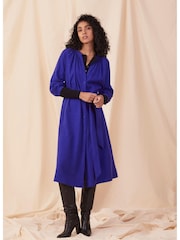 Great Plains Blue Simple Lyocell Long Sleeve Belt Mid Dress - Image 2 of 3
