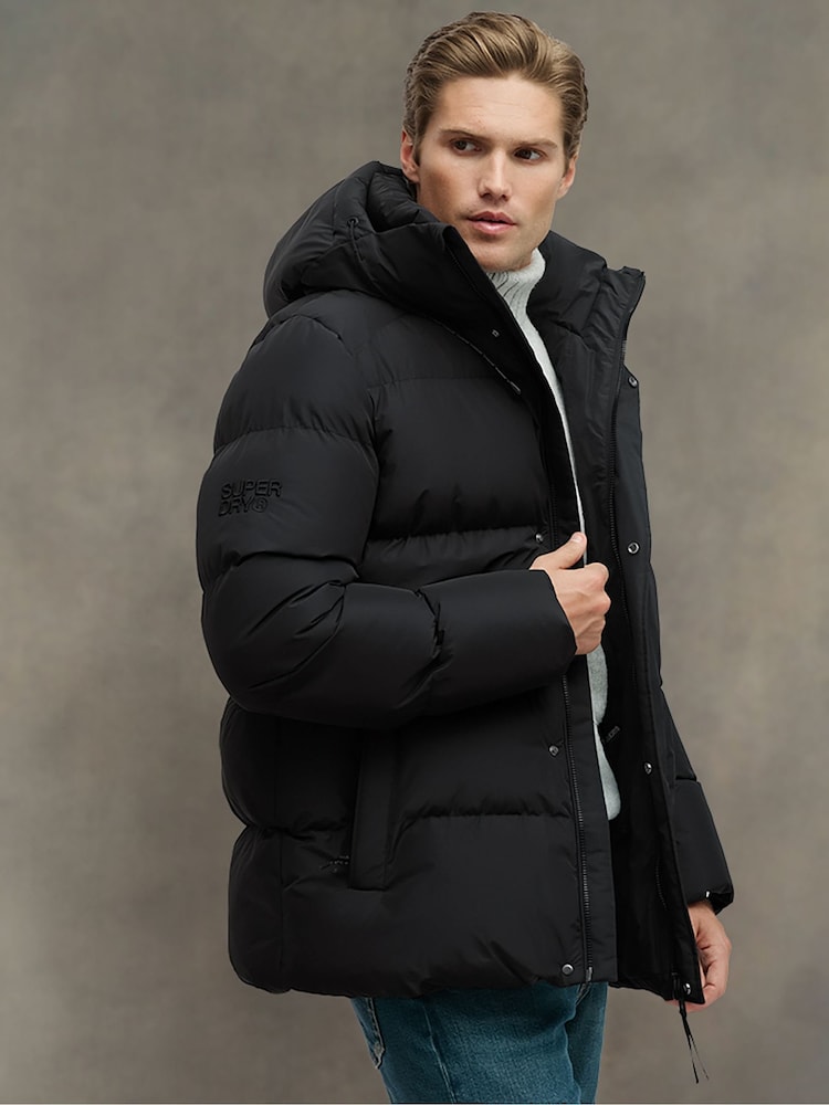 Superdry Black Hooded 5 Baffle Sports Puffer Coat - Image 1 of 6