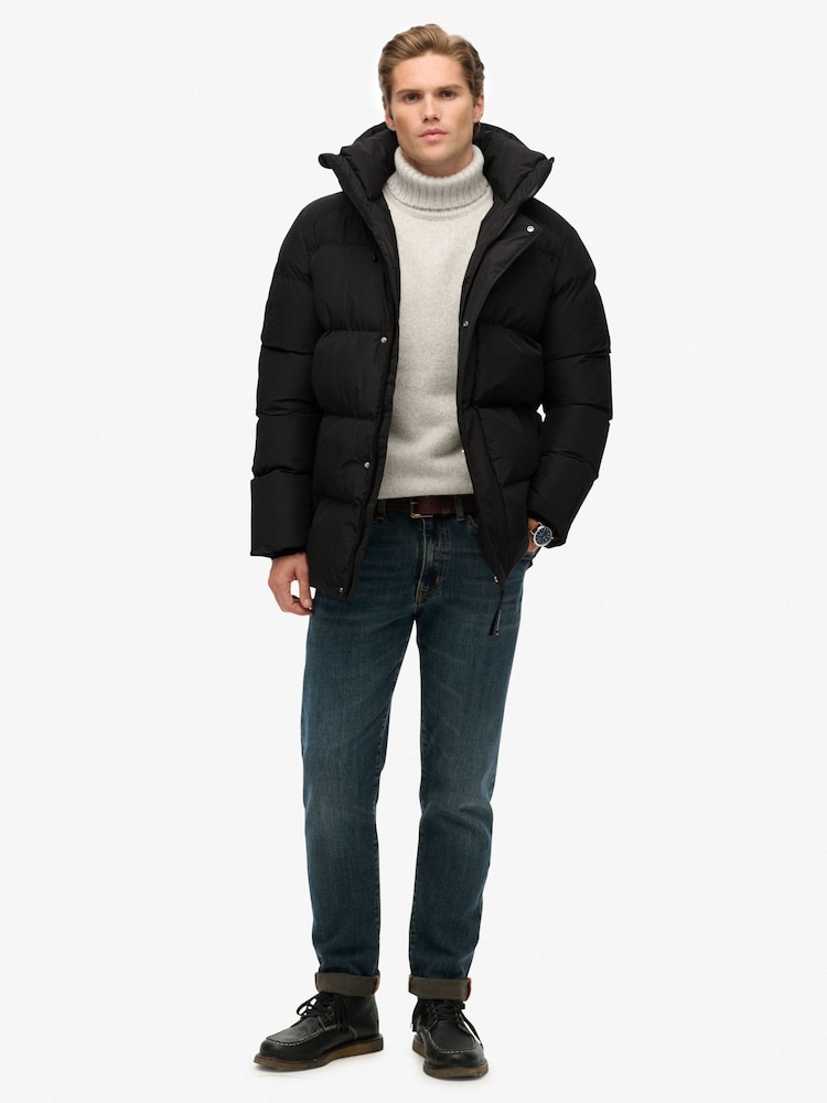 Superdry Black Hooded 5 Baffle Sports Puffer Coat - Image 2 of 6