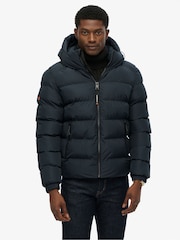 Superdry Blue Hooded Sports Puffer Jacket - Image 4 of 7