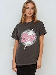 Brands In Grey David Bowie Mirror Ball Music Boyfriend Fit T-Shirt - Image 1 of 4