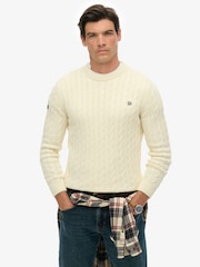 Superdry Cream Cotton Cable Knit Crew Neck Jumper - Image 1 of 5