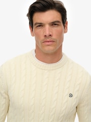 Superdry Cream Cotton Cable Knit Crew Neck Jumper - Image 3 of 5