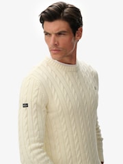 Superdry Cream Cotton Cable Knit Crew Neck Jumper - Image 4 of 5