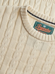 Superdry Cream Cotton Cable Knit Crew Neck Jumper - Image 5 of 5
