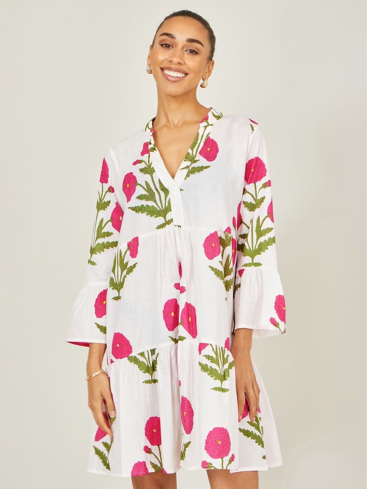 Yumi White Floral Cotton Tunic - Image 1 of 4 Yumi White Floral Cotton Tunic - Image 1 of 4