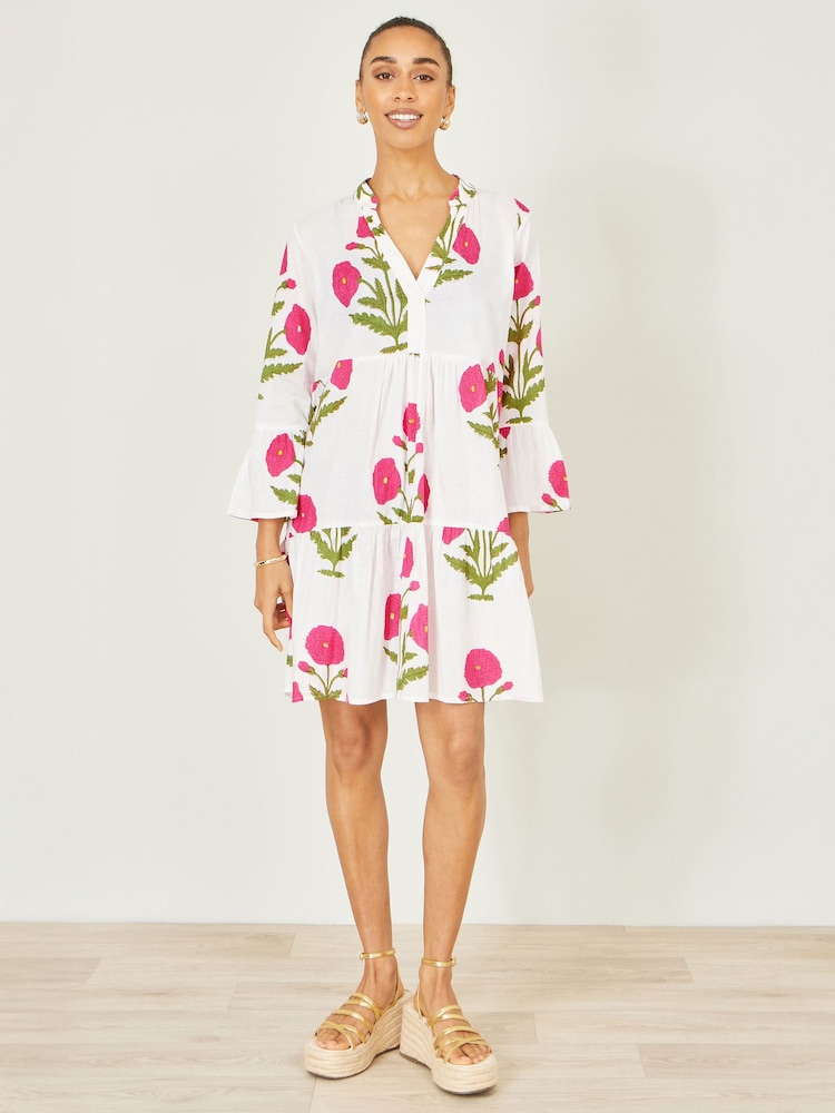 Yumi White Floral Cotton Tunic - Image 2 of 4 Yumi White Floral Cotton Tunic - Image 2 of 4