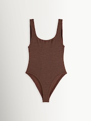 Hunza G Brown Square Neck Crinkle Swimsuit - Image 1 of 1